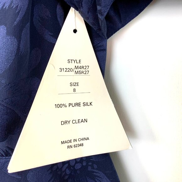 New Vintage Argenti Silk Floral Jacquard  Navy/Purple Peplum Blouse Size 8 - Picture 3 of 16